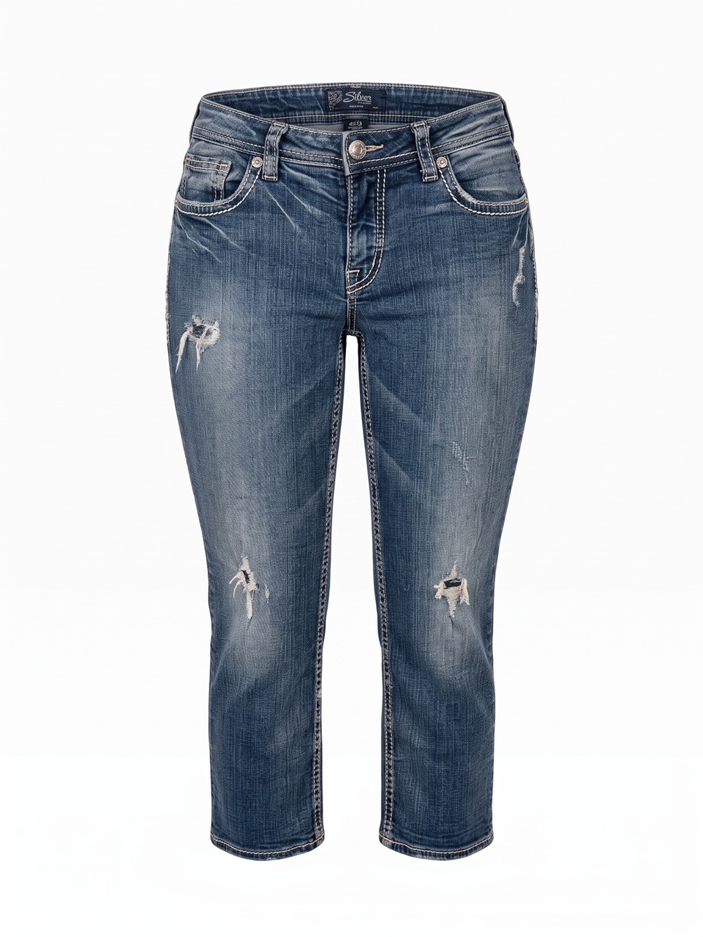 Silver Jeans Distressed Dark Blue Cropped Jeans